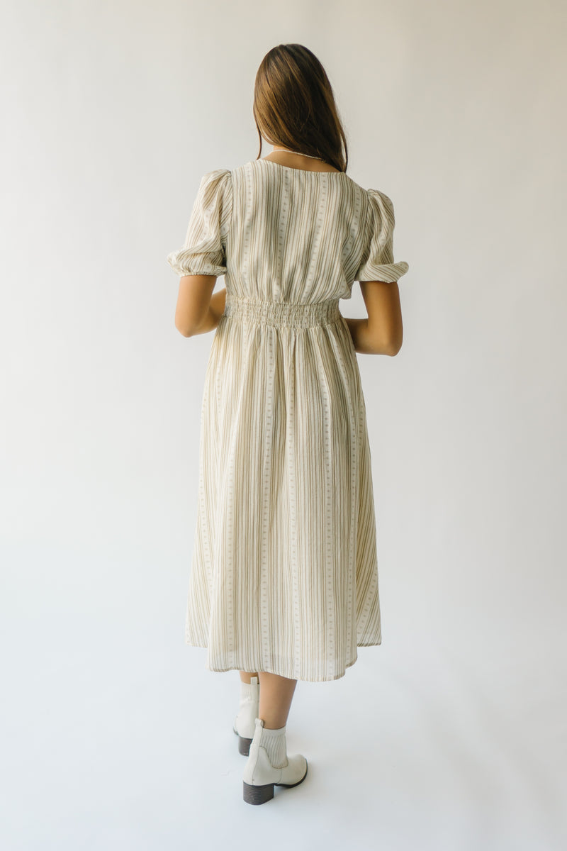 The Giovanna Puff Sleeve Midi Dress in Natural