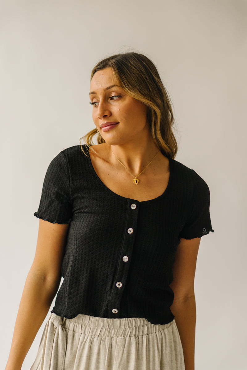 The Arleth Waffle Knit Blouse in Black