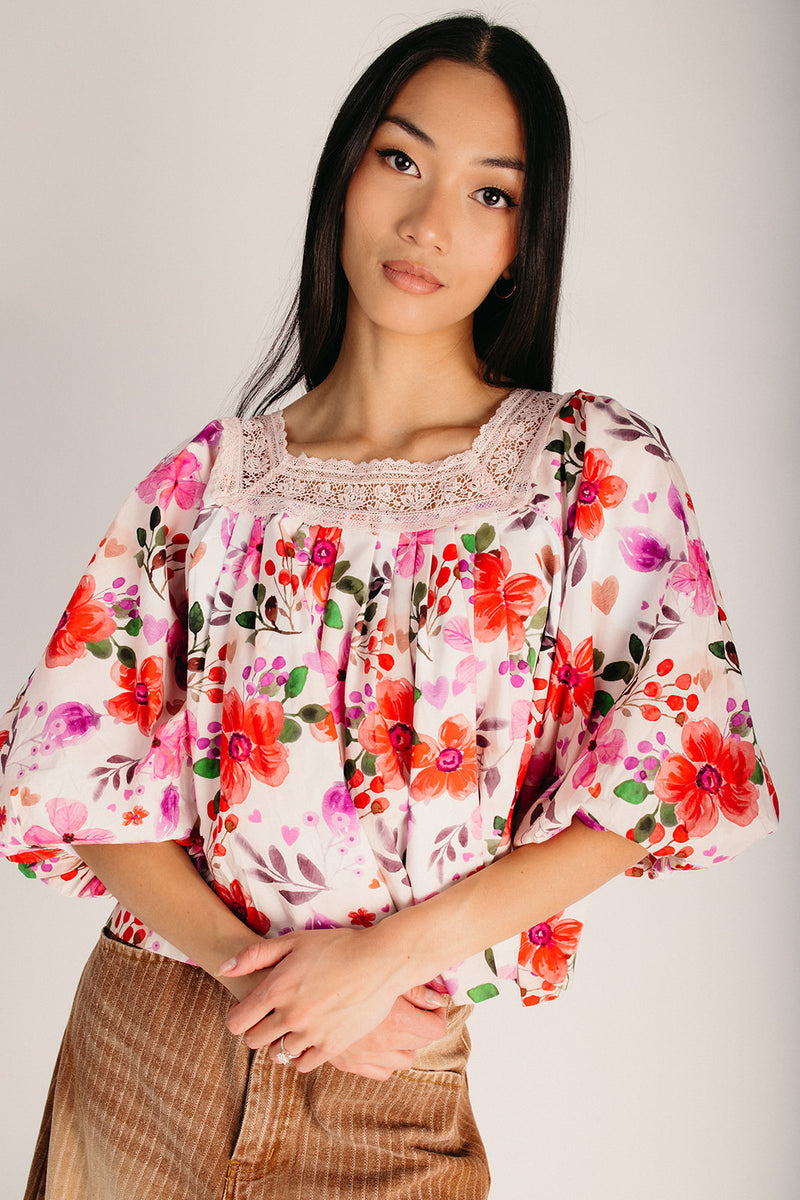 The Sonder Lace Trim Blouse in Red + Pink Floral – Piper & Scoot The Sonder Lace Trim Blouse in Red + Pink Floral – Piper & Scoot