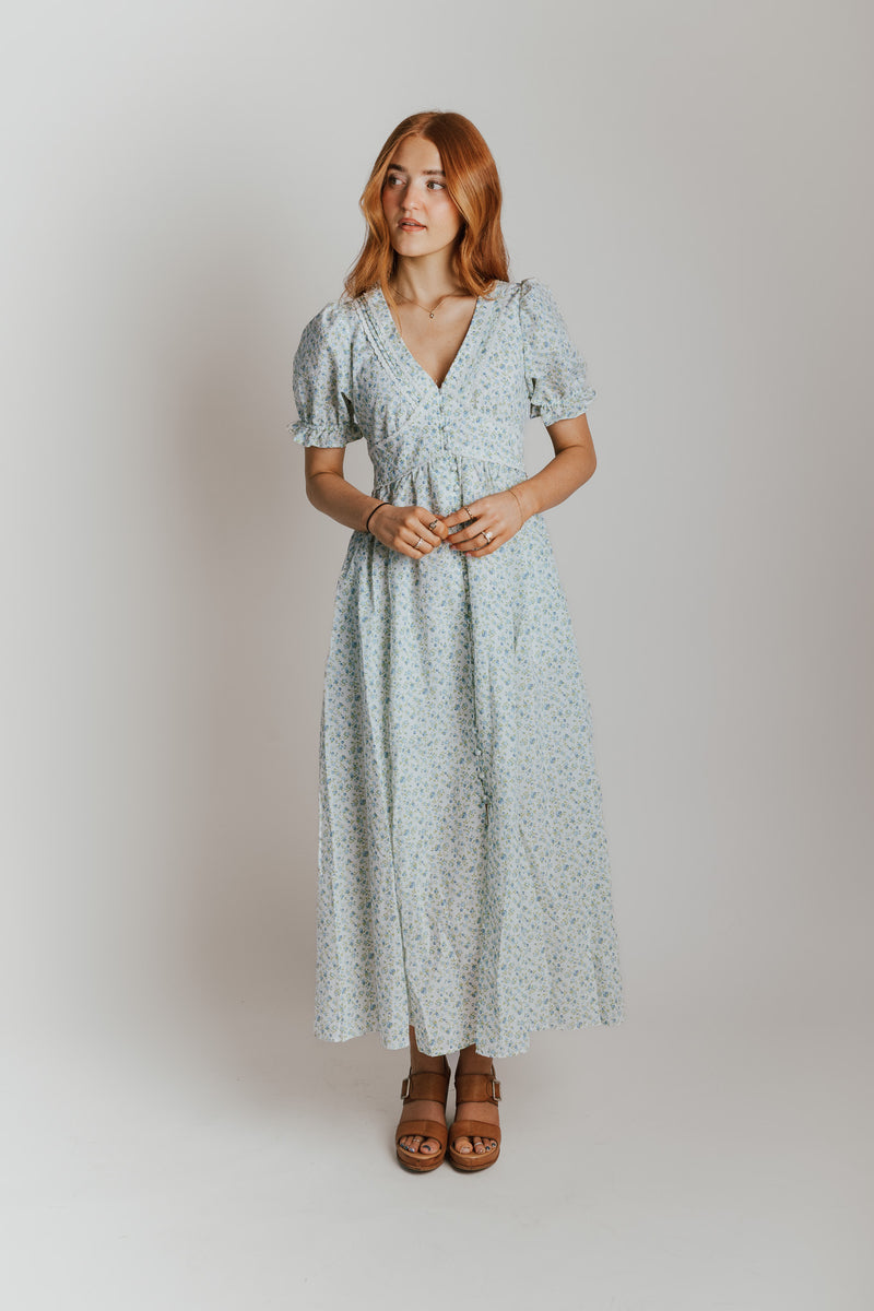 cornflower blue floral dress The Babitz Floral Button-Up Dress in Cornflower Blue Medium