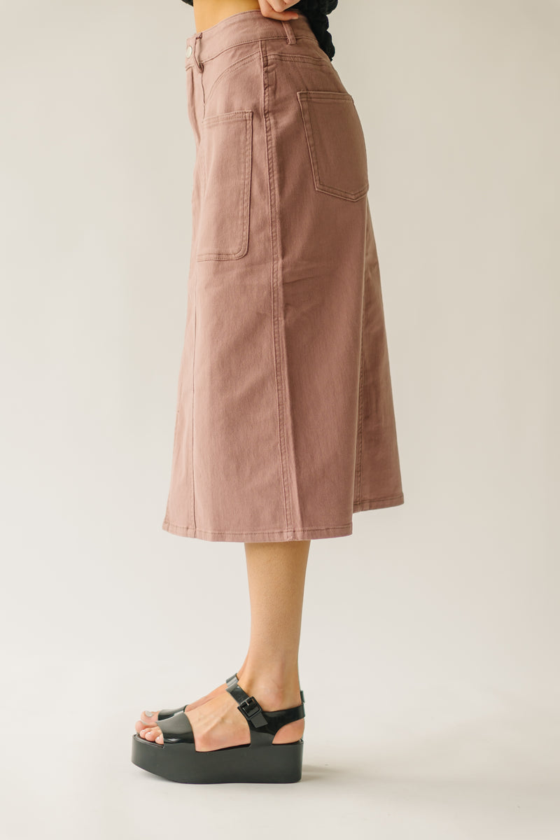 The Romford Denim Pencil Skirt in Mauve
