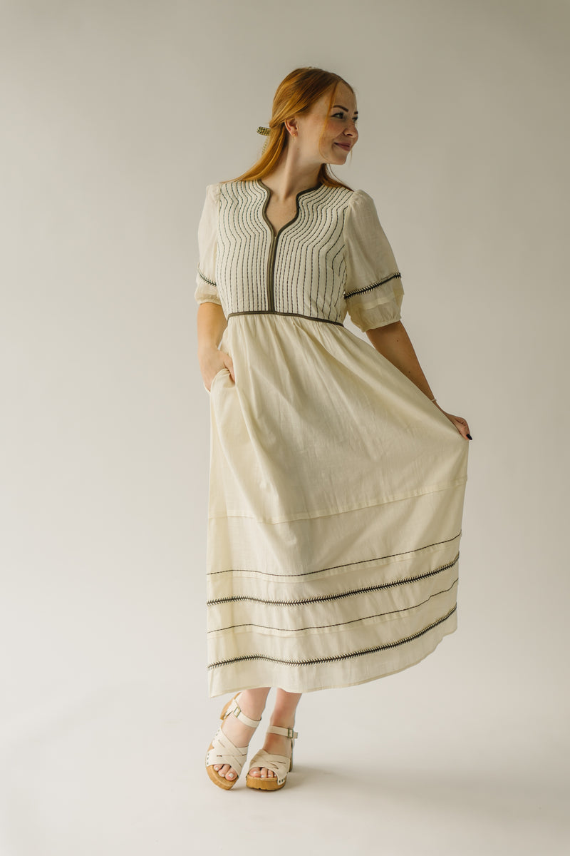 The Lafawndah Trim Detail Midi Dress in Cream