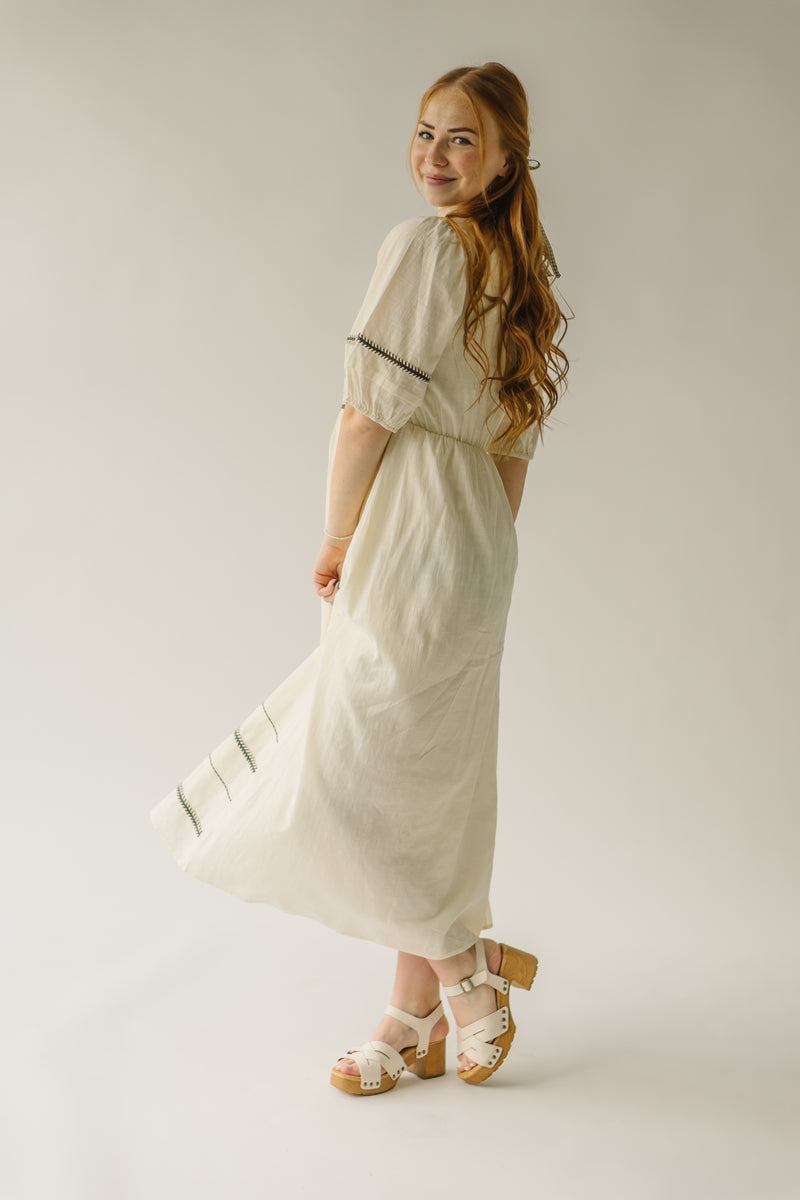 The Lafawndah Trim Detail Midi Dress in Cream
