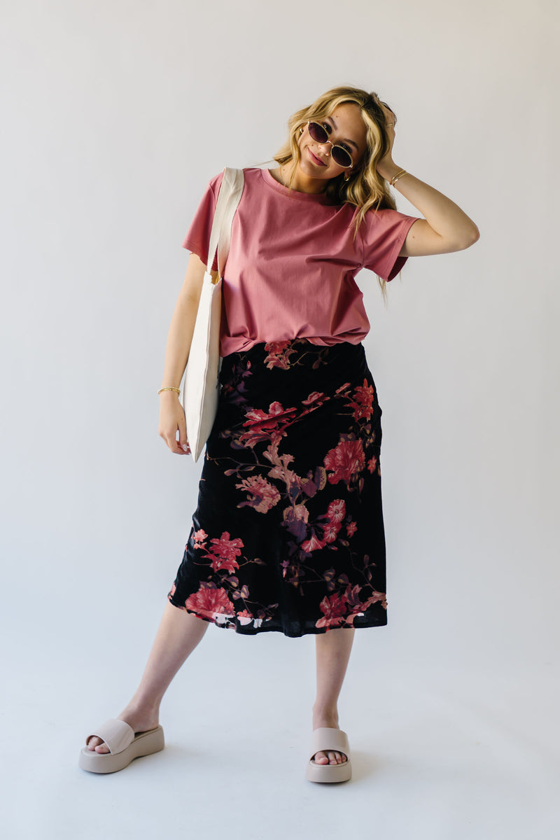 The Armenta Velvet Floral Midi Skirt in Black – Piper Scoot