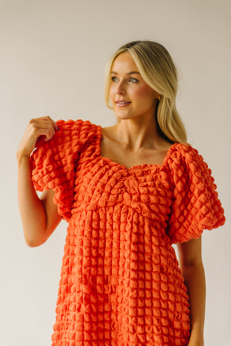 The Rasillo Balloon Sleeve Dress in Coral Orange