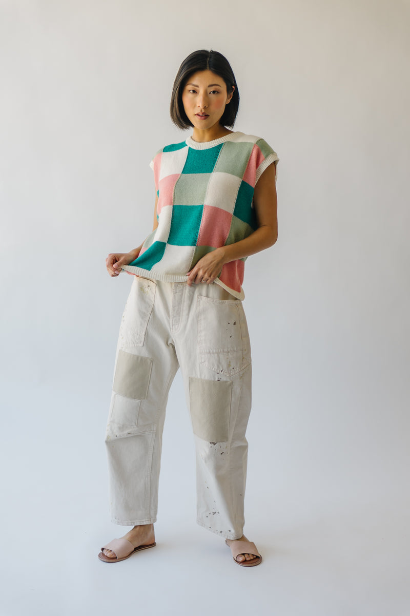 The Chancey Checkered Sweater Vest in Ivory + Sage Multi