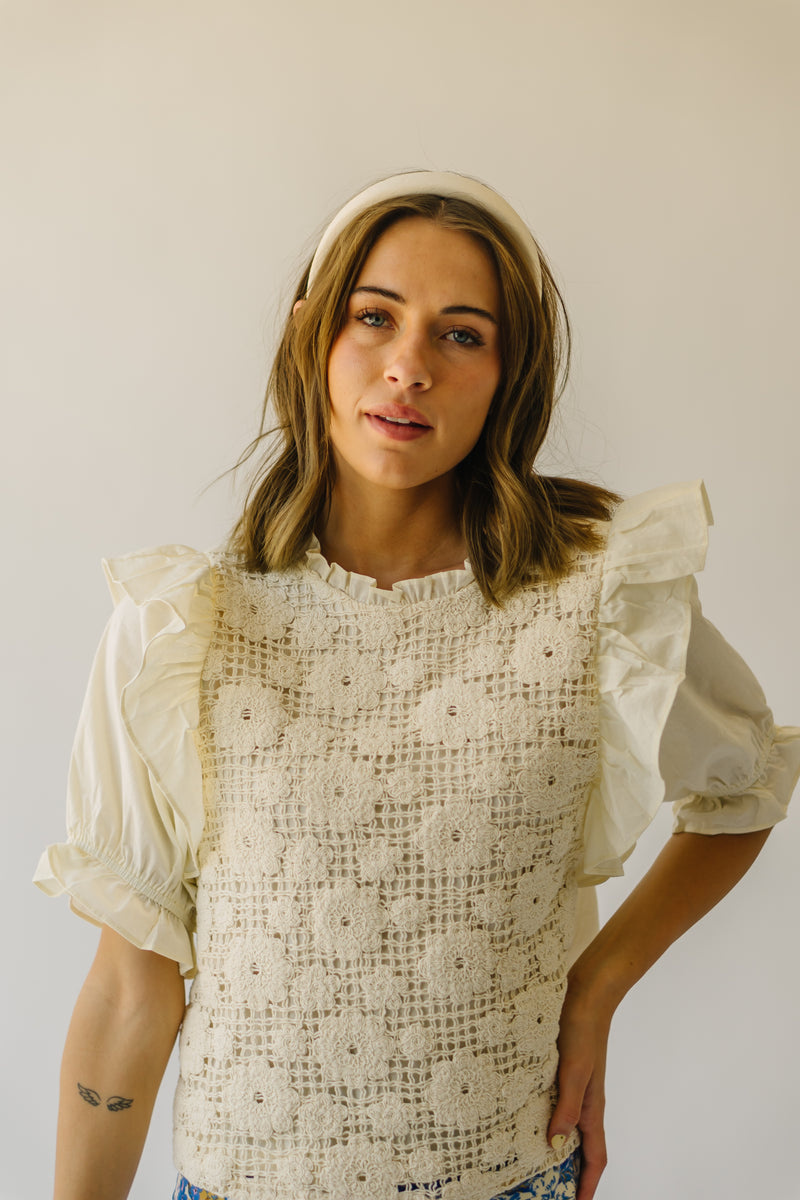The Walster Ruffle Detail Crochet Blouse in Cream