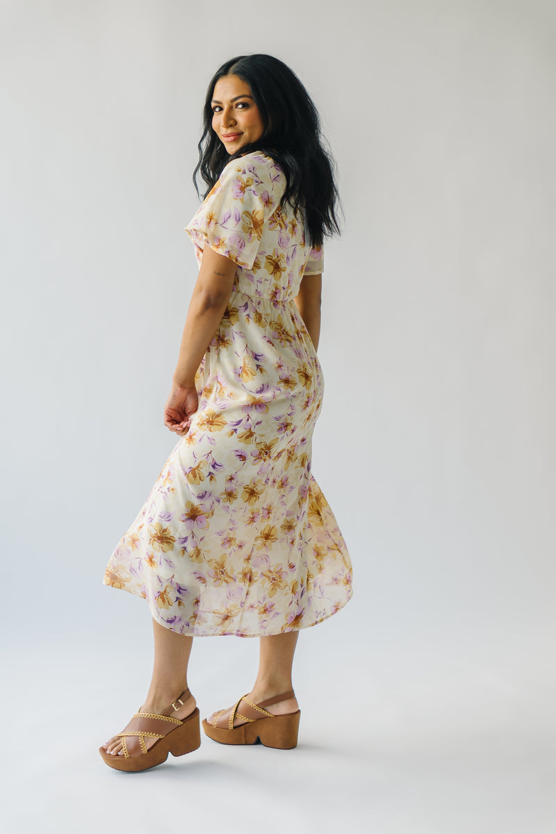 The Agnew Floral Button-Up Midi Dress in Yellow Multi