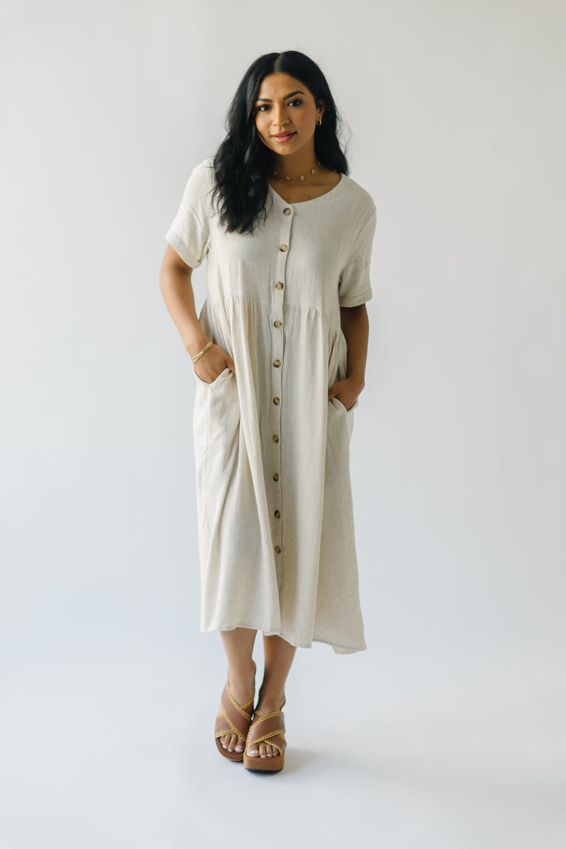 The Fetzer V-Neck Button-Up Dress in Oatmeal