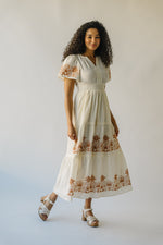 The Radison Embroidered Midi Dress in Cream