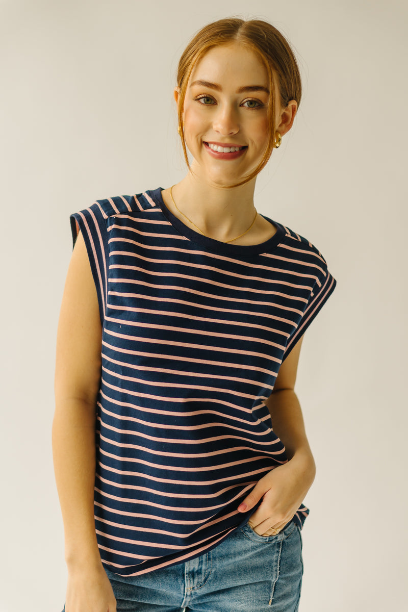 The Mazzaro Striped Tee in Navy + Pink