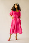 The Raina Puff Sleeve Midi Dress in Fuchsia