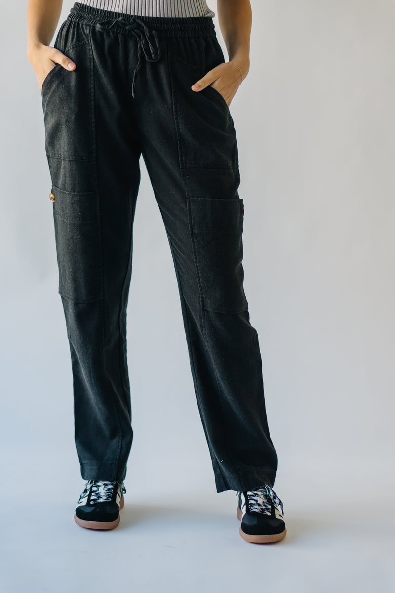 The Peymon Washed Linen Cargo Pant in Black