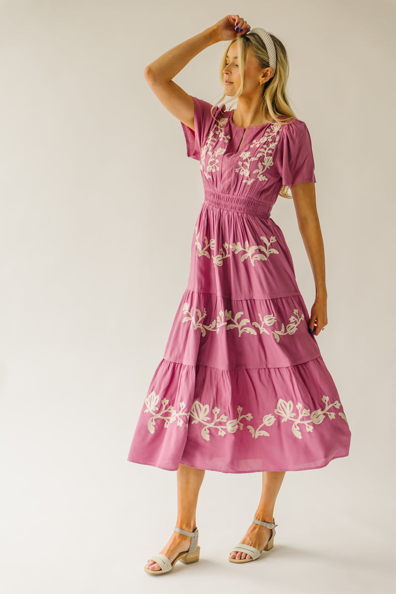 The Radford Embroidered Maxi Dress in Mauve
