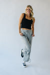 The Linden Straight Leg Adjustable Strap Pant in Heather Grey