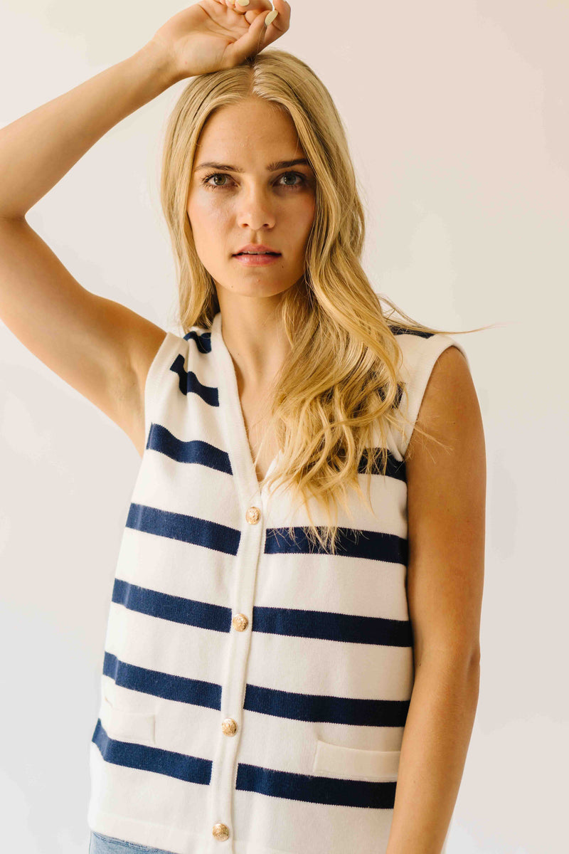 The Hanney Striped Knit Sweater Vest in Navy White – Piper Scoot