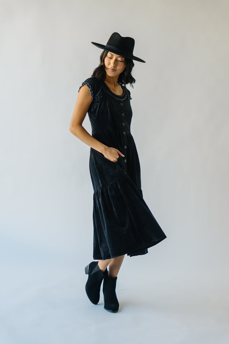 The Bremen Velvet Tank Midi Dress in Black