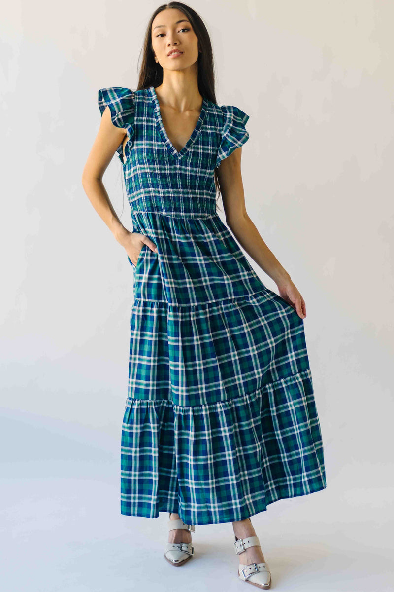 The Fenton Plaid Midi Dress in Navy + Green Piper & Scoot The Fenton Plaid Midi Dress in Navy + Green Piper & Scoot