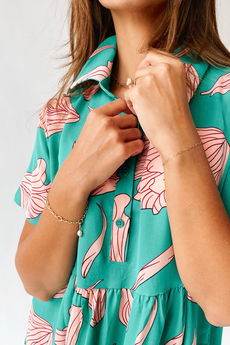 green and pink print dress Teal & Pink Asymmetric Printed Dress Custom Tailored main image 1