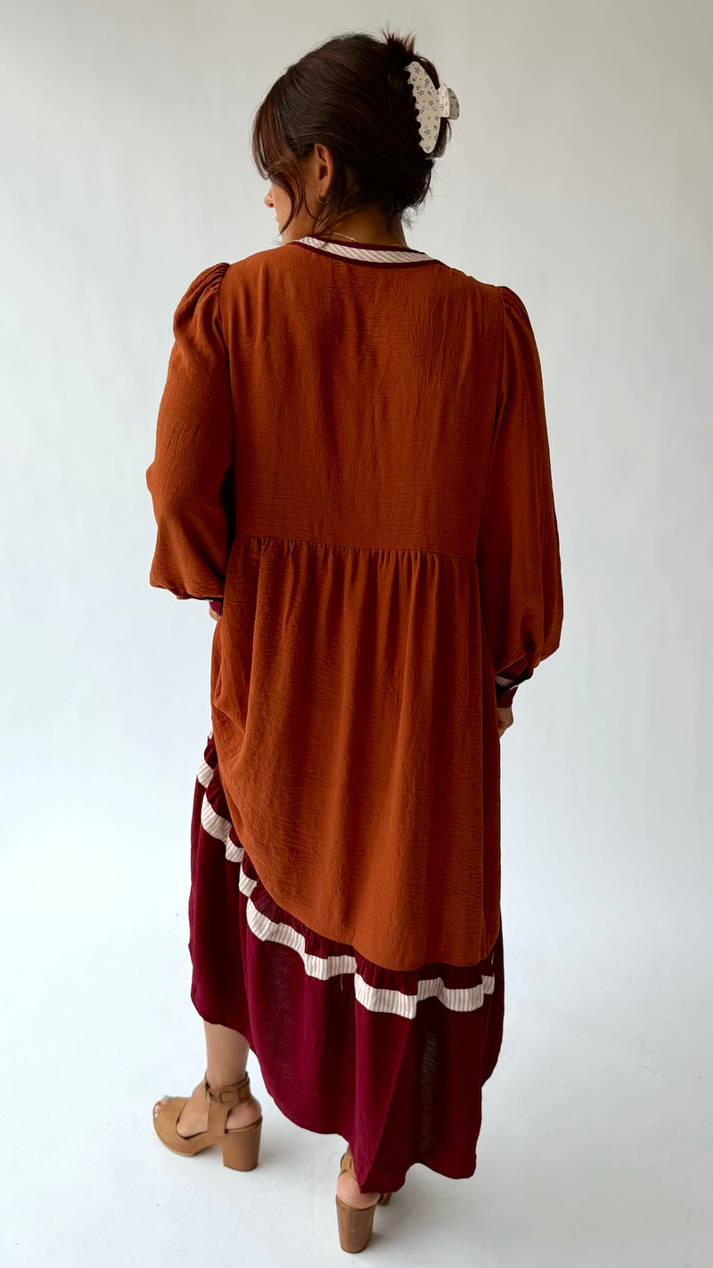 The Cantera Tiered Midi Dress in Rust Combo – Piper & Scoot