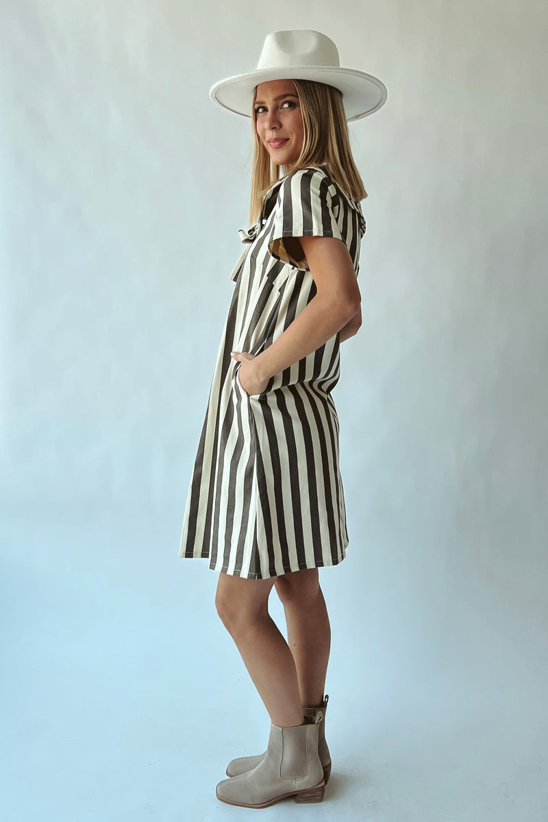 The Mavis Striped Button-Up Dress in Cream + Charcoal – Piper & Scoot