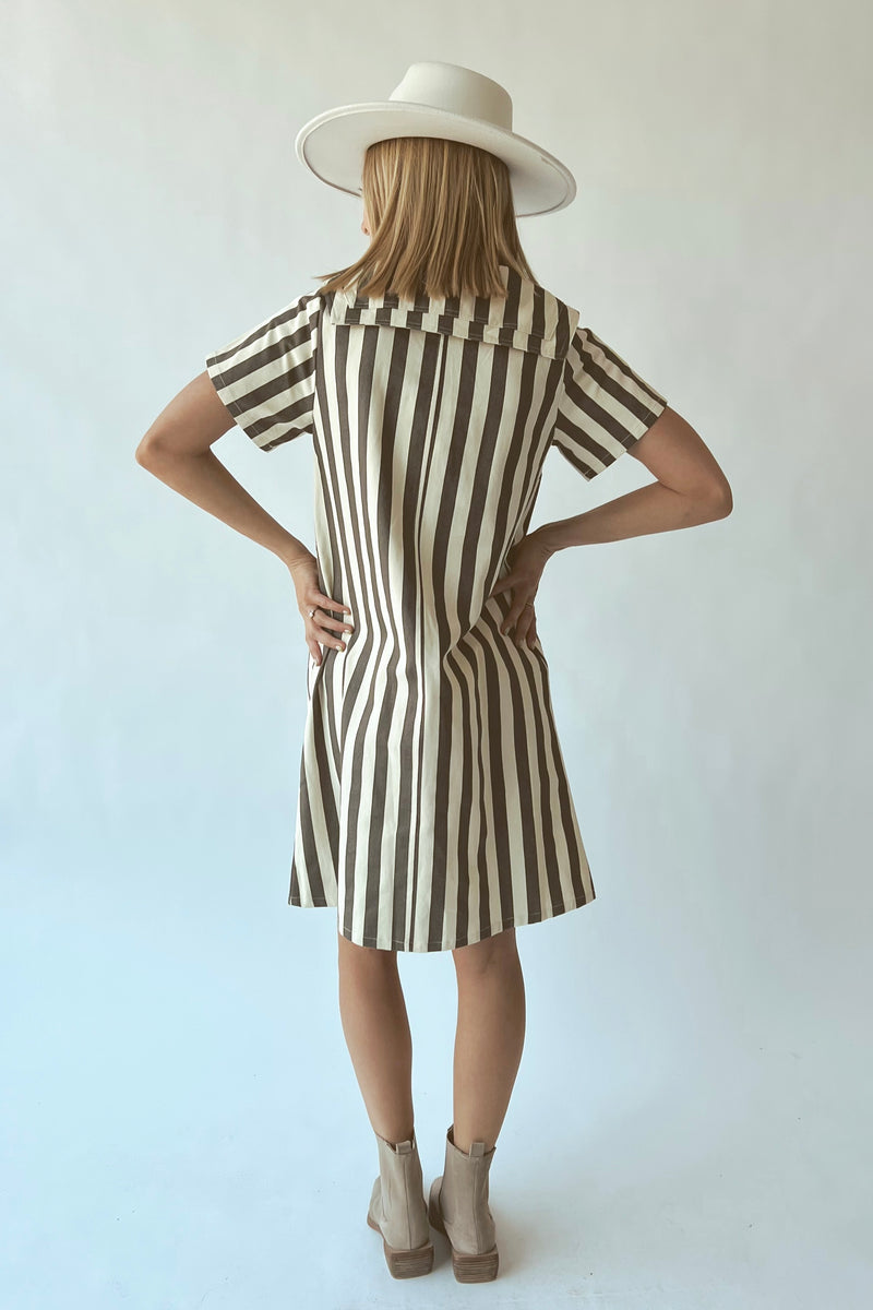 The Mavis Striped Button-Up Dress in Cream + Charcoal – Piper & Scoot