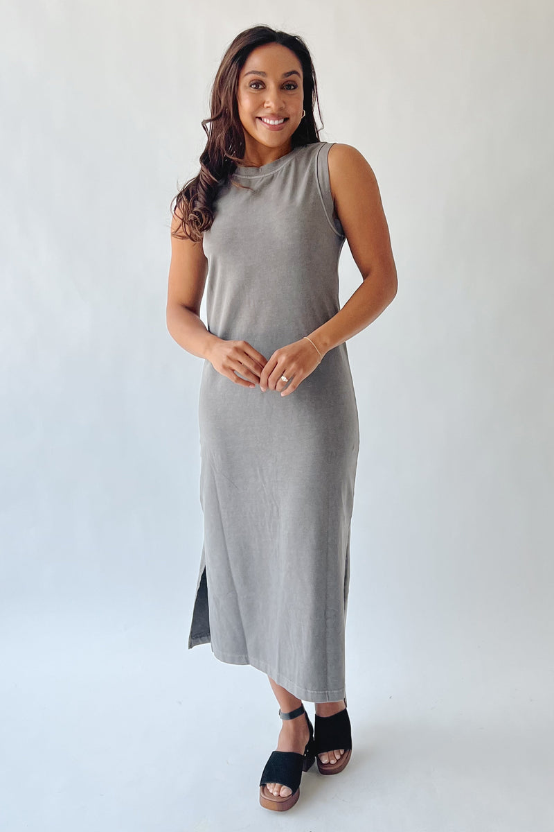 The Daviston Side-Slit Midi Shirt Dress in Charcoal – Piper & Scoot