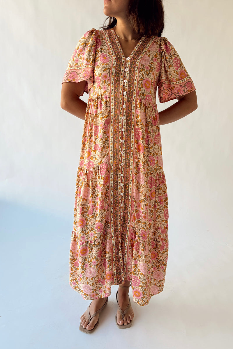 beige floral maxi dress The Jay Floral Maxi Dress in Beige Mix