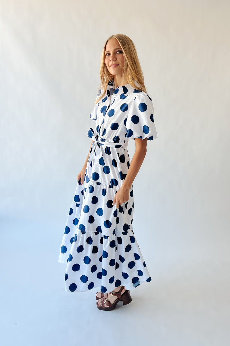 blue white puff sleeve dress Henry Puff Sleeve Dress in Powder Blue L main image 0