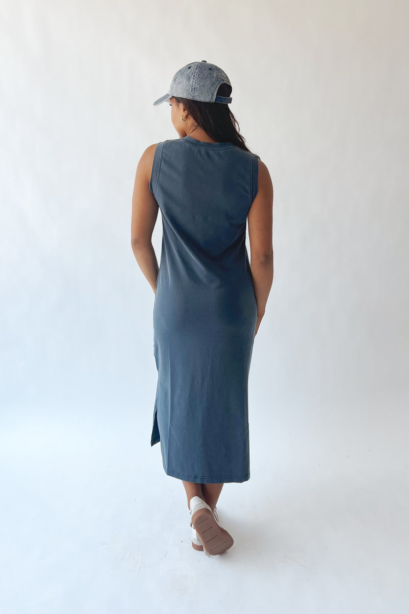 The Daviston Side-Slit Midi Shirt Dress in Navy Medium