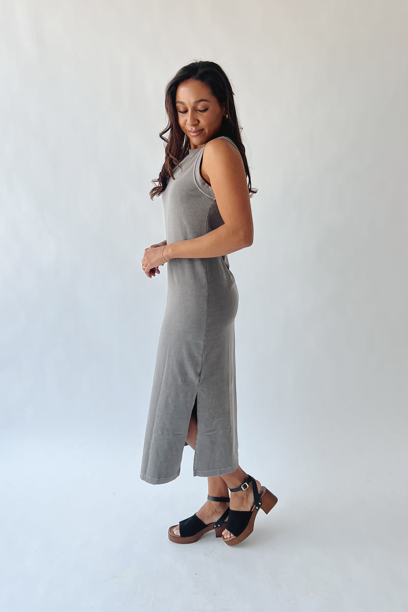 The Daviston Side-Slit Midi Shirt Dress in Charcoal – Piper & Scoot
