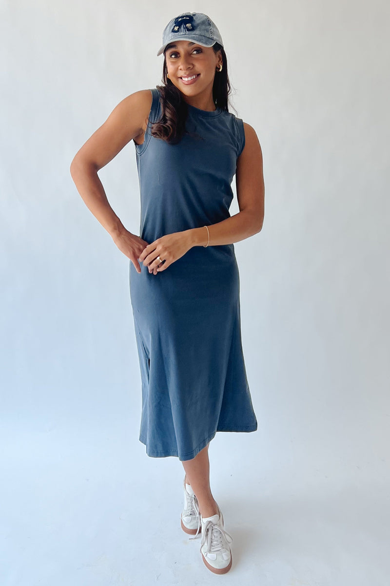 The Daviston Side-Slit Midi Shirt Dress in Navy Medium