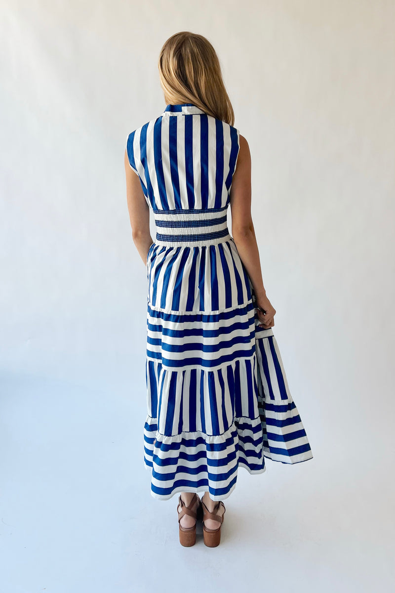 The Frezza Striped V-Neck Maxi Dress in Blue Piper & Scoot The Frezza Striped V-Neck Maxi Dress in Blue Piper & Scoot