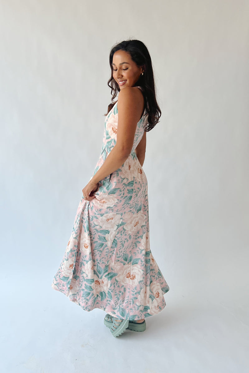cute green christmas dresses Emari Midi Dress in Blush Green Print