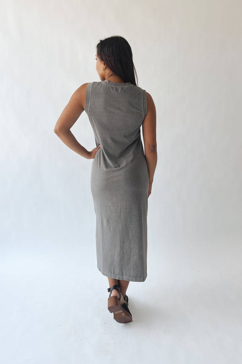 The Daviston Side-Slit Midi Shirt Dress in Charcoal  Piper & Scoot