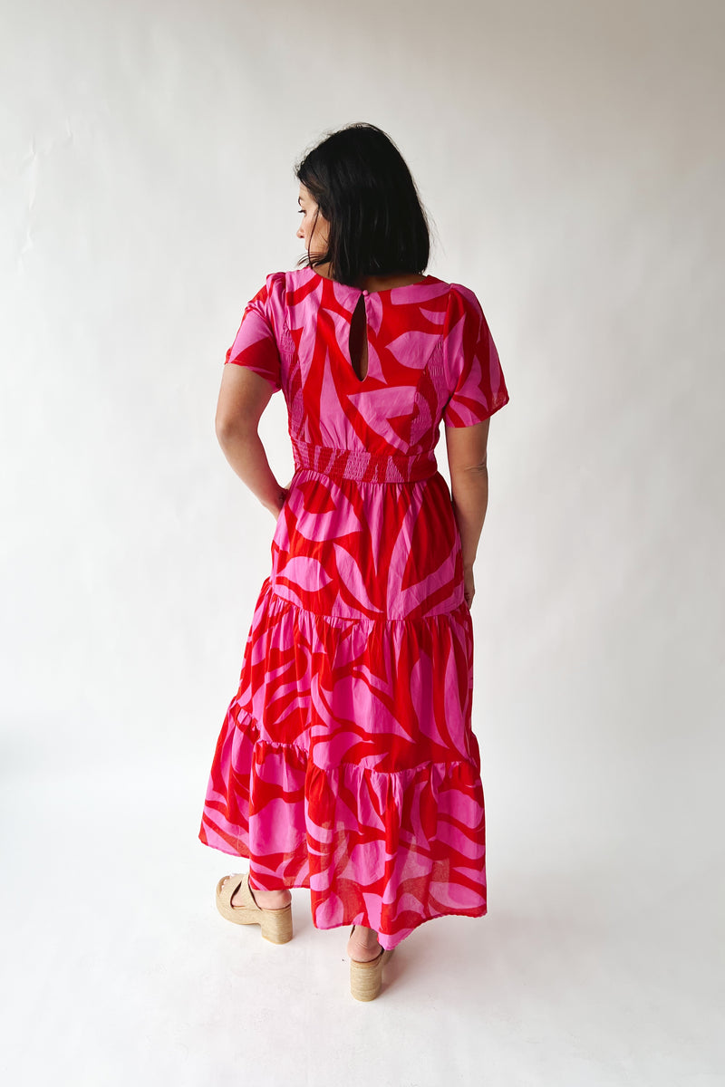 The Alexis Poplin Tiered Midi Dress in Red + Pink Multi Piper & Scoot The Alexis Poplin Tiered Midi Dress in Red + Pink Multi Piper & Scoot