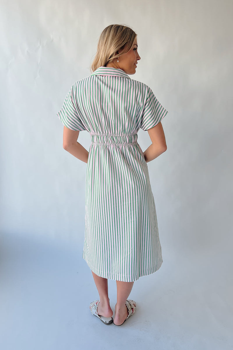 green emerald velvet dress Green Stripe Bran Midi Dress with Tie main image 1