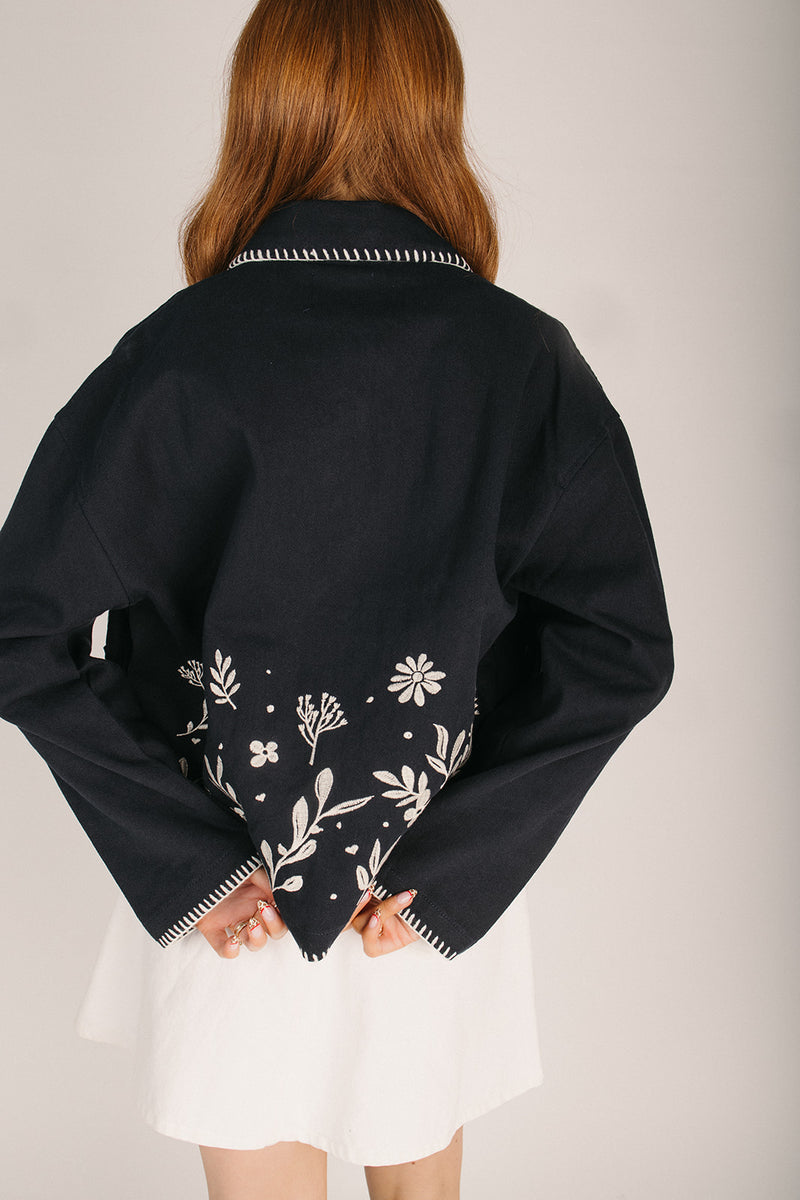 The Keeney Floral Embroidered Cotton Jacket in Navy – Piper & Scoot