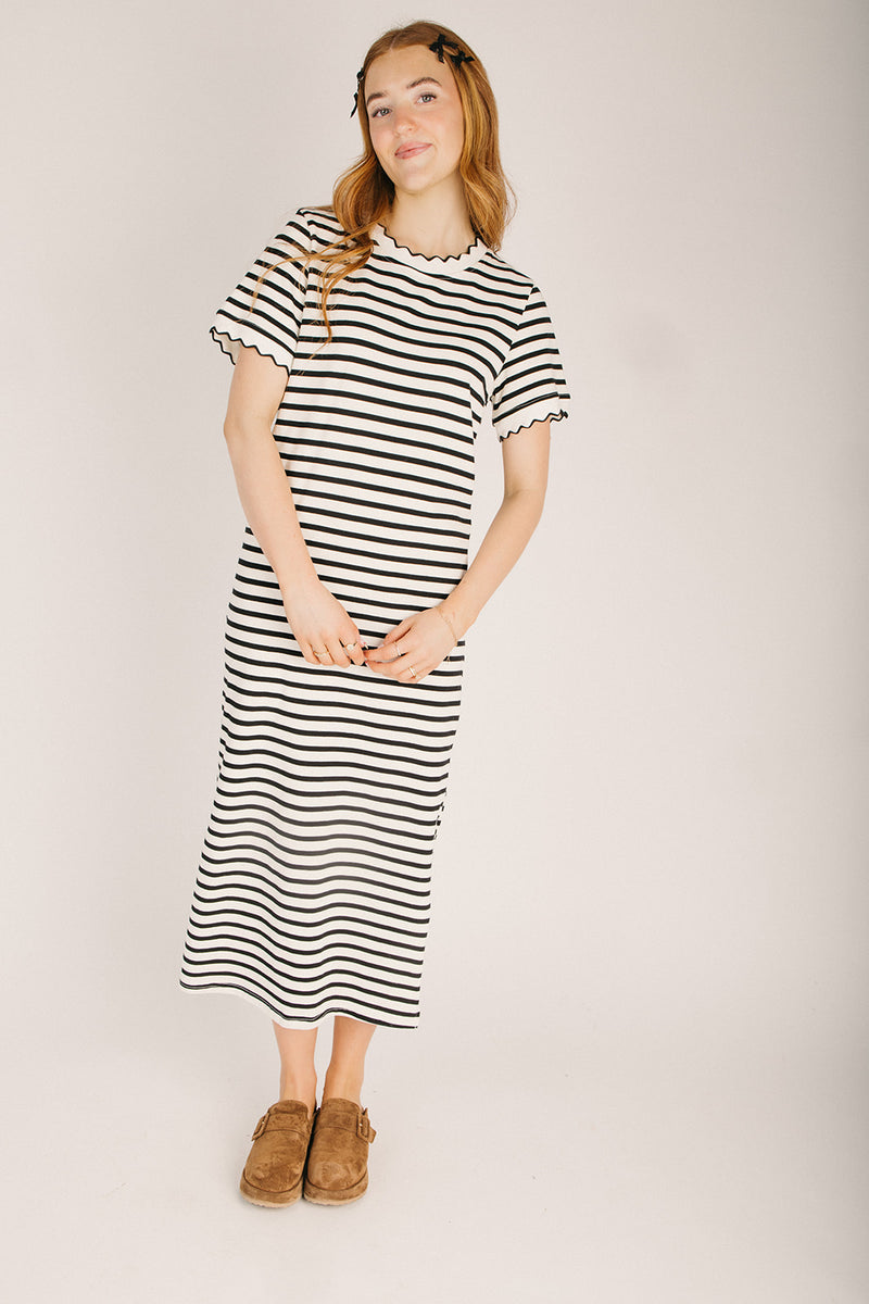 tee midi dress The Shipley Striped T-Shirt Midi Dress in Ivory + Black Large