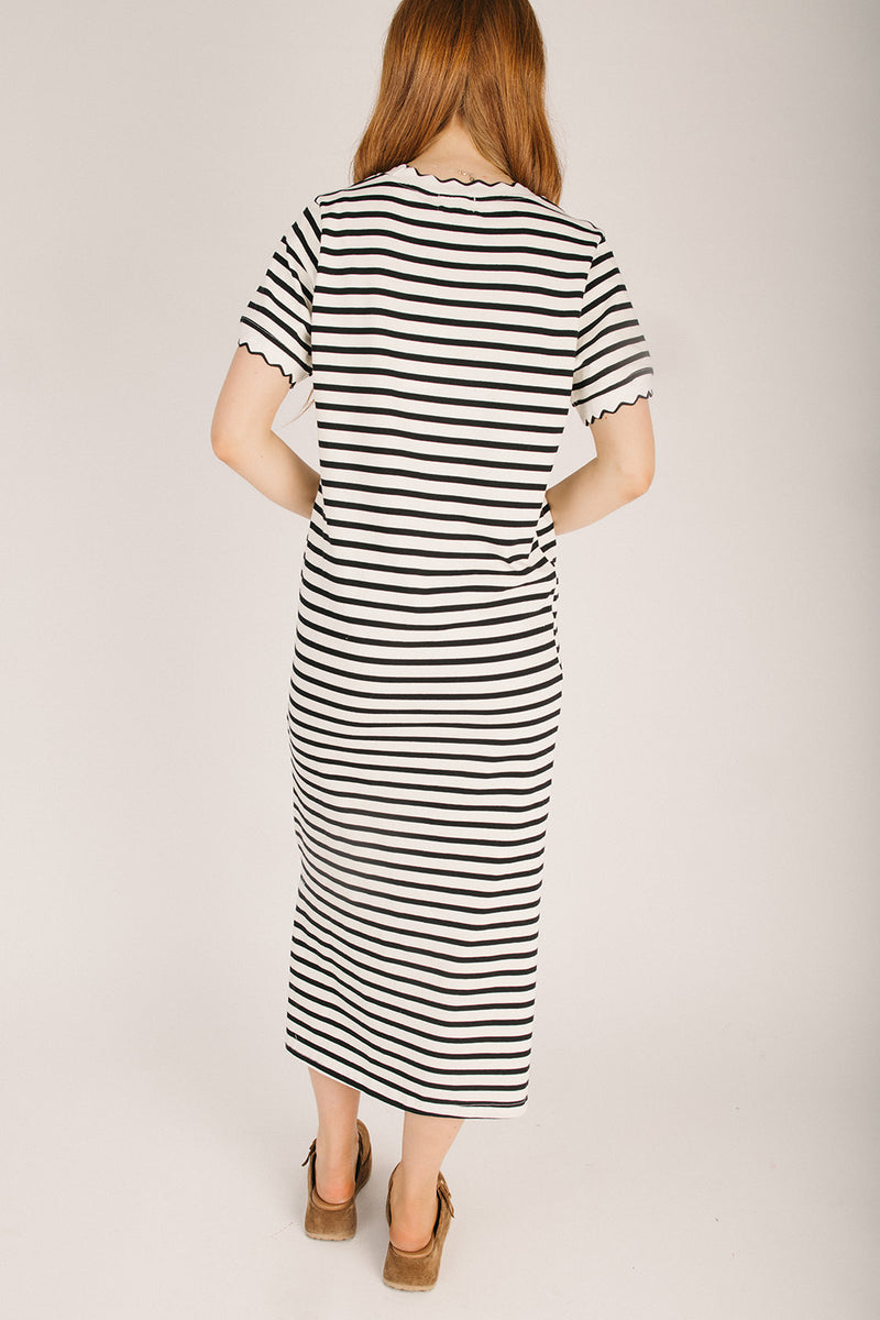 The Shipley Striped T-Shirt Midi Dress in Ivory + Black The Shipley Striped T-Shirt Midi Dress in Ivory + Black