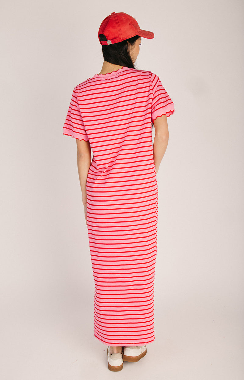 open lace back dress The Shipley Striped T-Shirt Midi Dress in Pink + Red – Piper & Scoot
