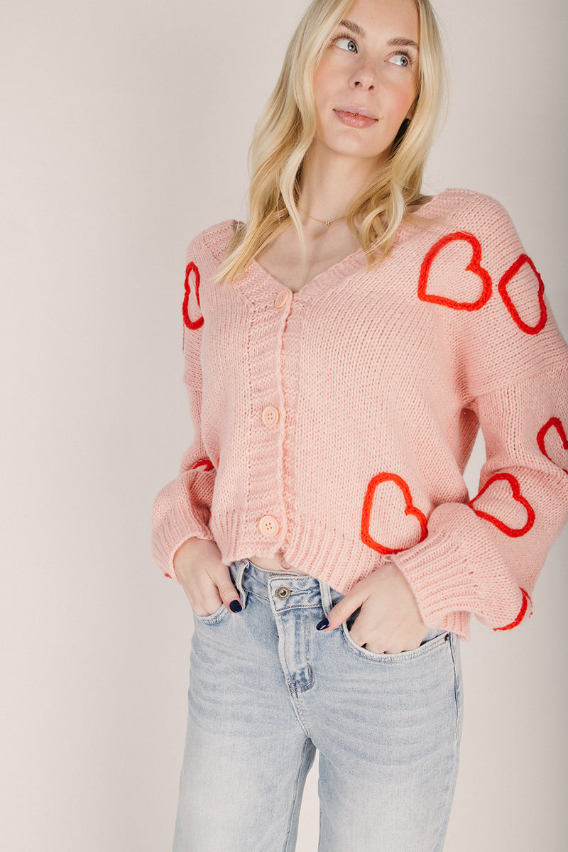 The Dobson Heart Embroidered Cardigan in Pink – Piper & Scoot