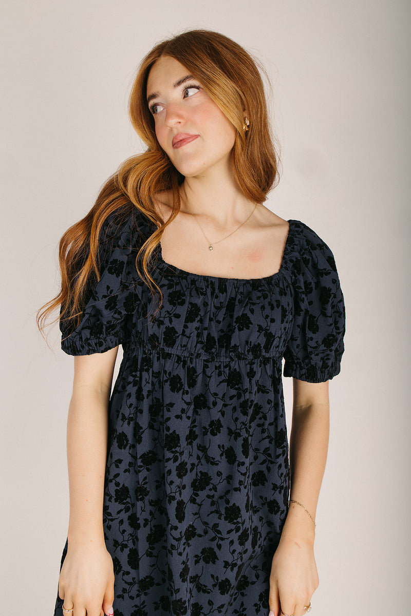 The Slauson Velvet Floral Midi Dress in Navy + Black – Piper & Scoot