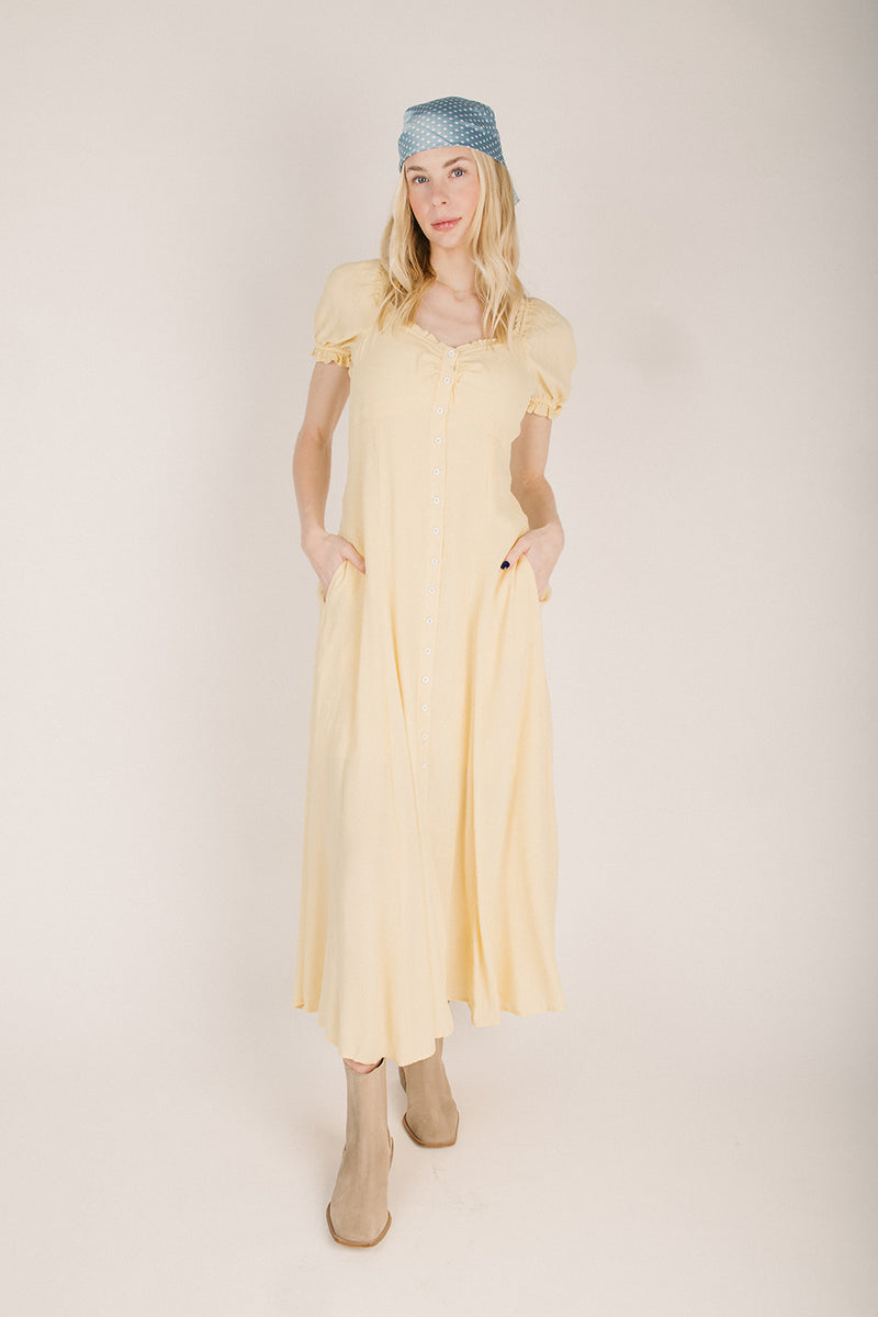 maxi dress button down The Romesberg Button Down Maxi Dress in Lemon Water Medium