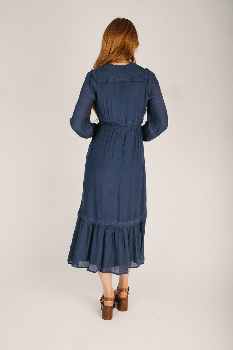 The Tonnie Button-Up Collared Midi Dress in Navy Piper & Scoot The Tonnie Button-Up Collared Midi Dress in Navy Piper & Scoot