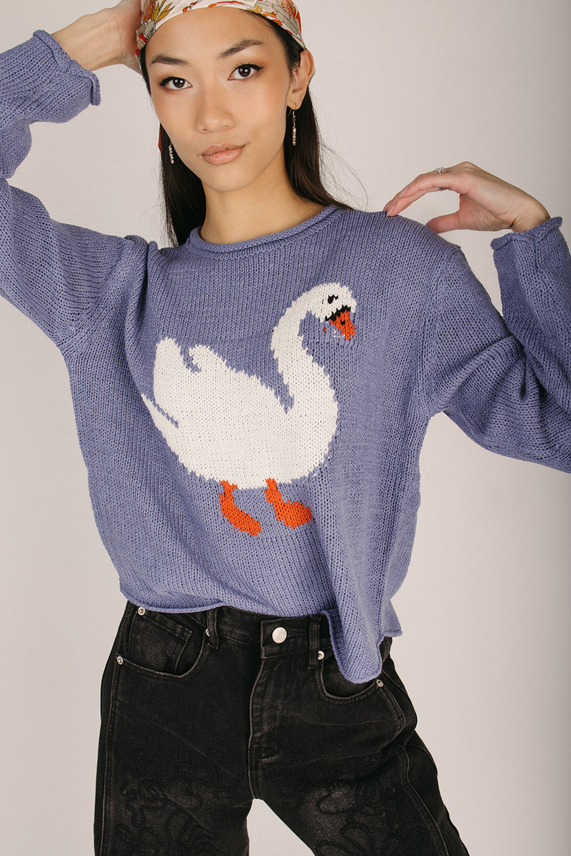 The Lockney Swan Knit Sweater in Dusty Blue – Piper & Scoot