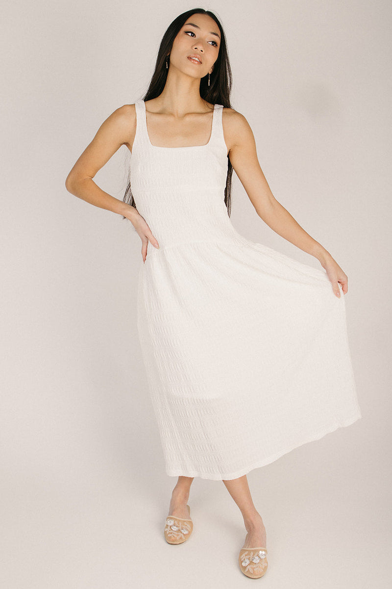 cream textured dress Textured square neck dress Rhe