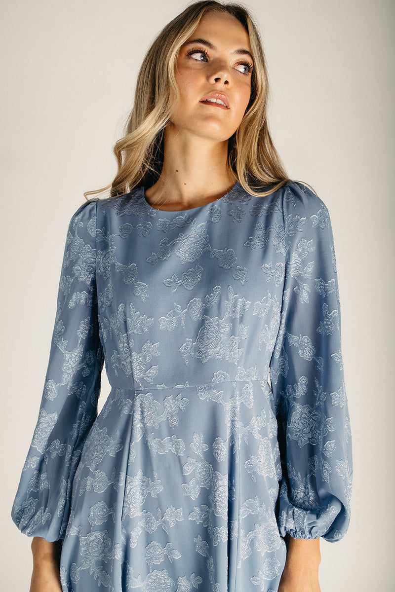 The Knowlton Embossed Velvet Maxi Dress in Blue Dusk Small