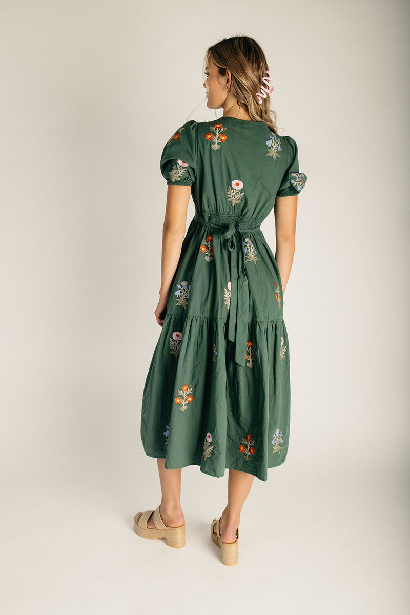emerald dress midi The Lundeen Embroidered in Deep Small or any special occasion Hi-low gown Dress Websites Best Places Color:Shamrock