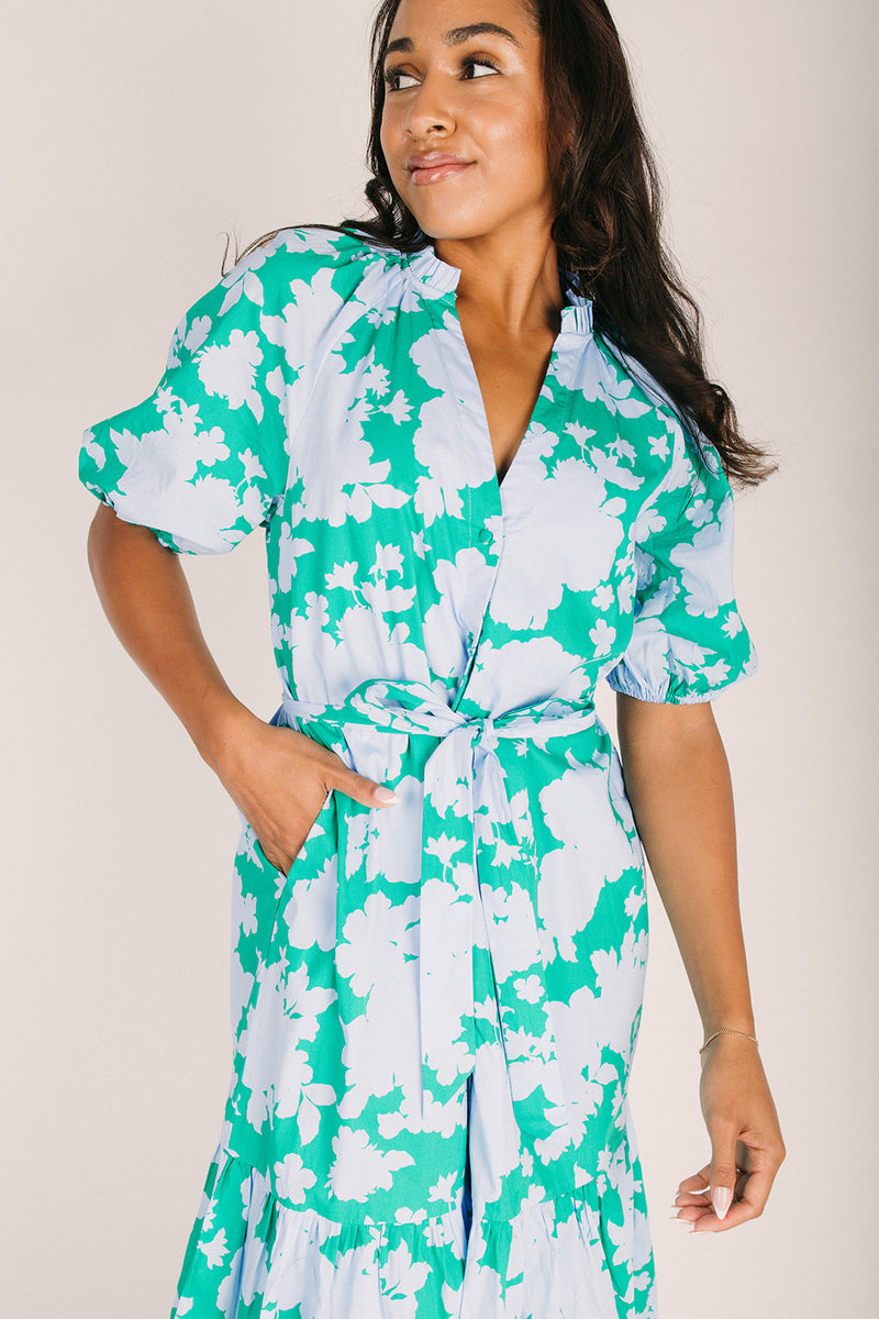 blue old fashioned dress The Riona Floral Tiered Midi Dress in Blue + Kelly Green – Piper & Scoot